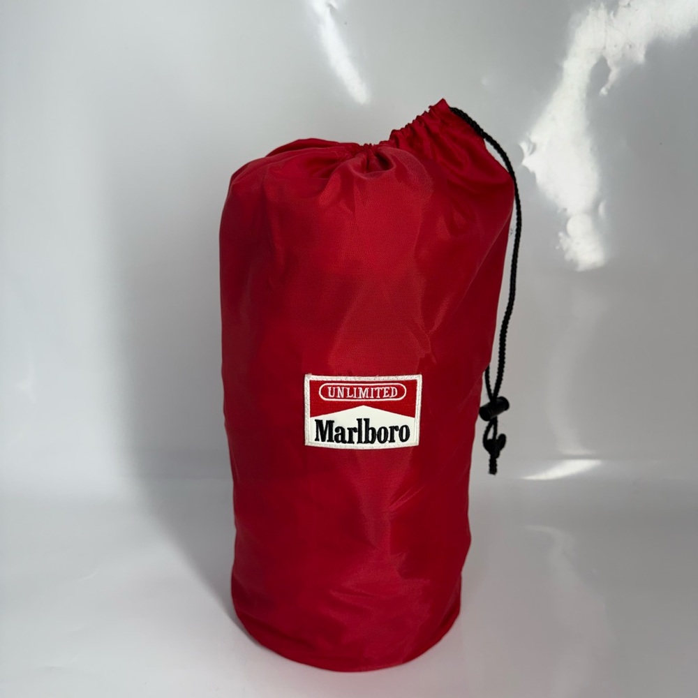 Marlboro 7 Ft  Nylon Sleeping Bag Red Plaid Flannel Lining With Case